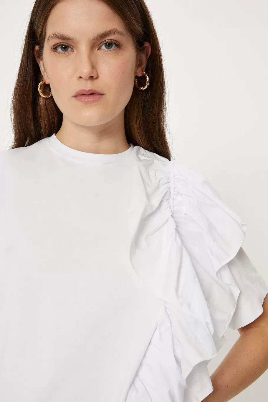 Oasis Poplin Ruffle Cotton Boxy T-Shirt White Best