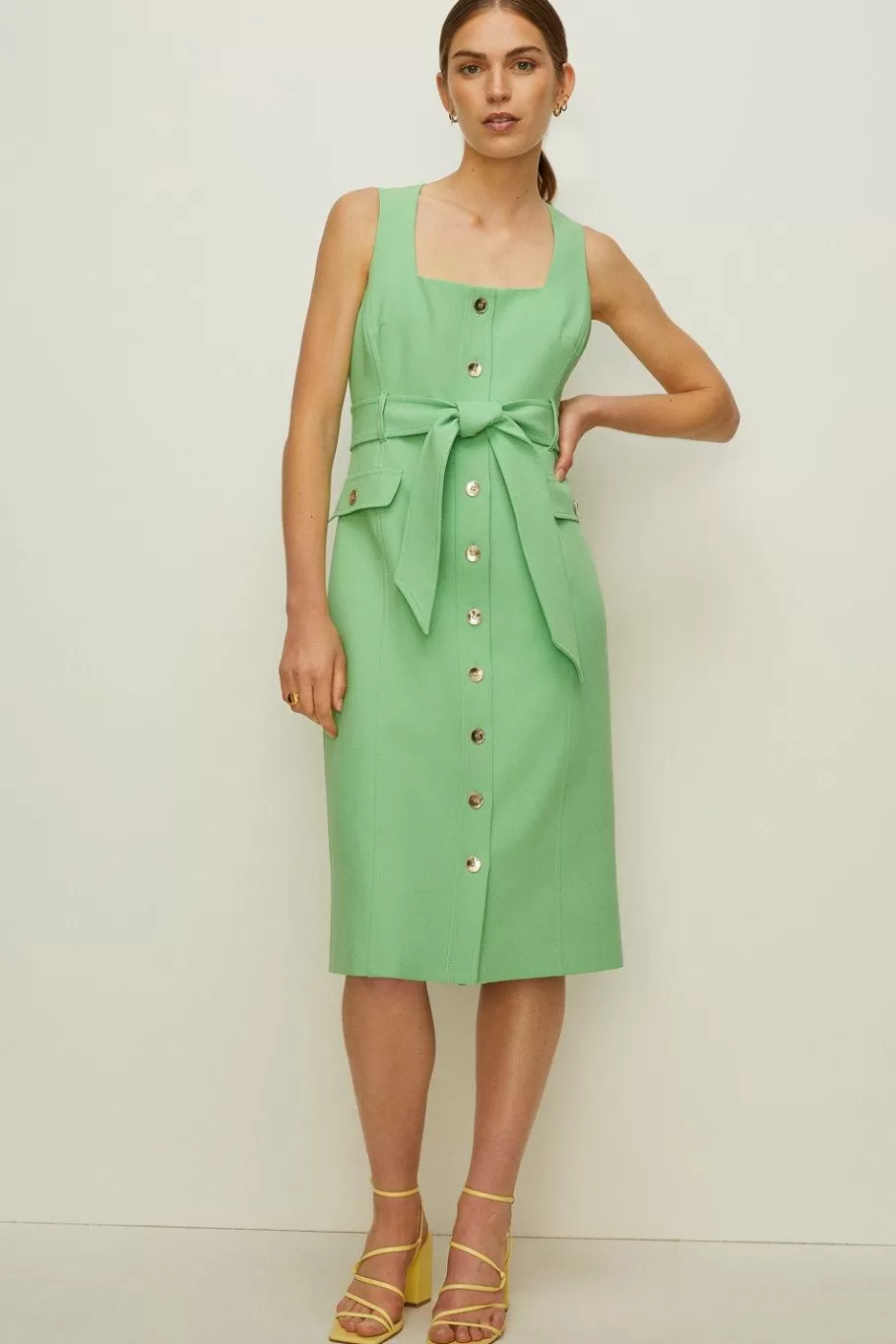 Oasis Premium Belted Button Through Midi Dress Green Best Sale