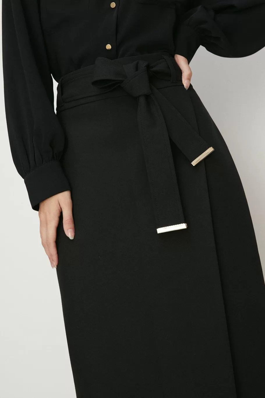 Oasis Premium Belted Wrap Over Midi Skirt Black Best