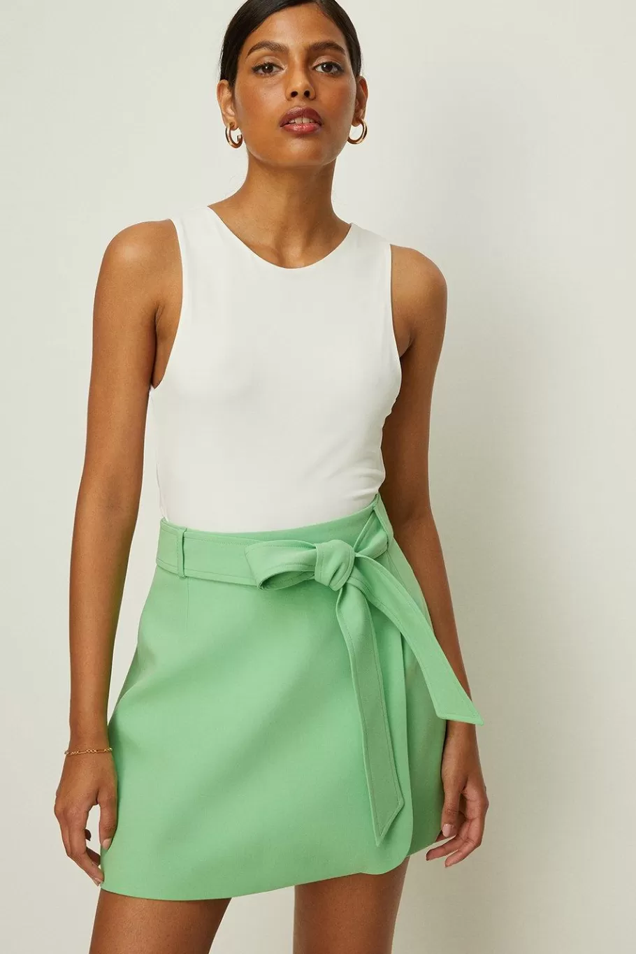 Oasis Premium Belted Wrap Over Mini Skirt Green Best Sale