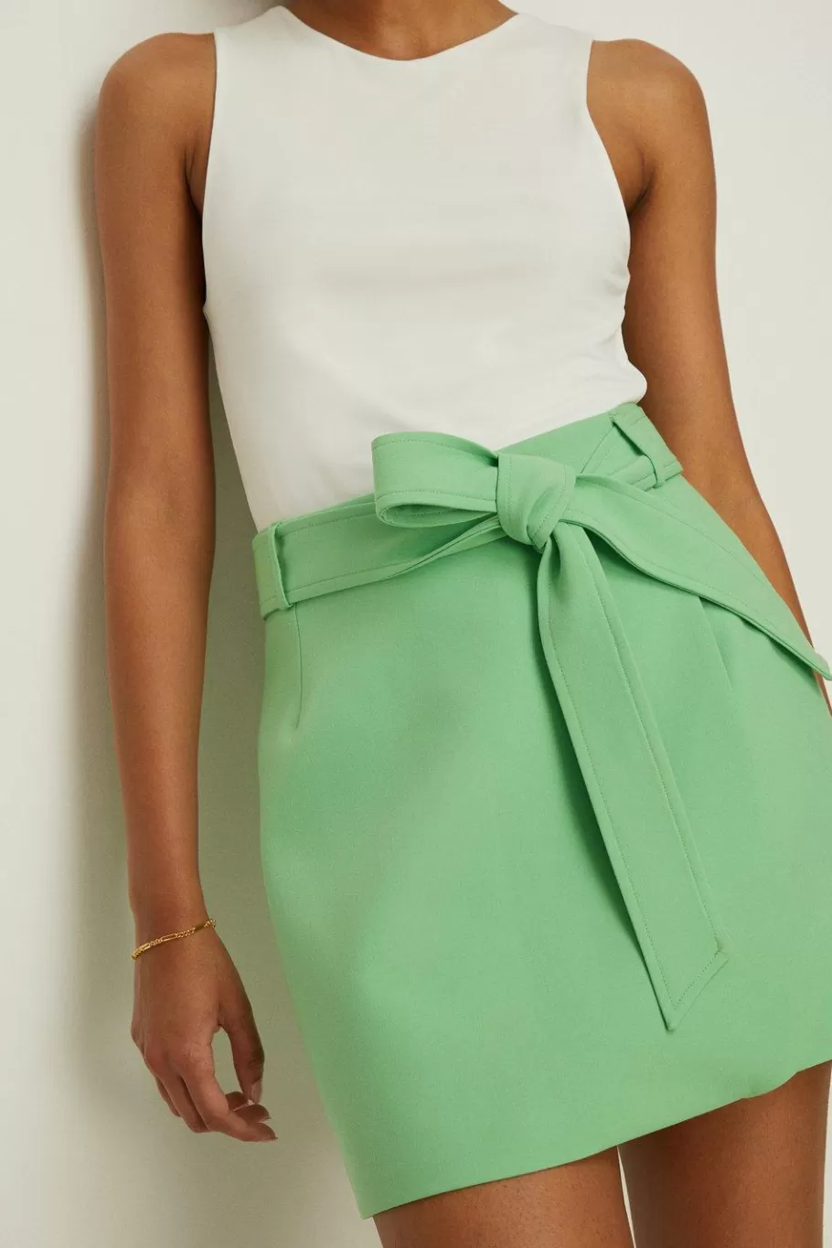 Oasis Premium Belted Wrap Over Mini Skirt Green Best Sale