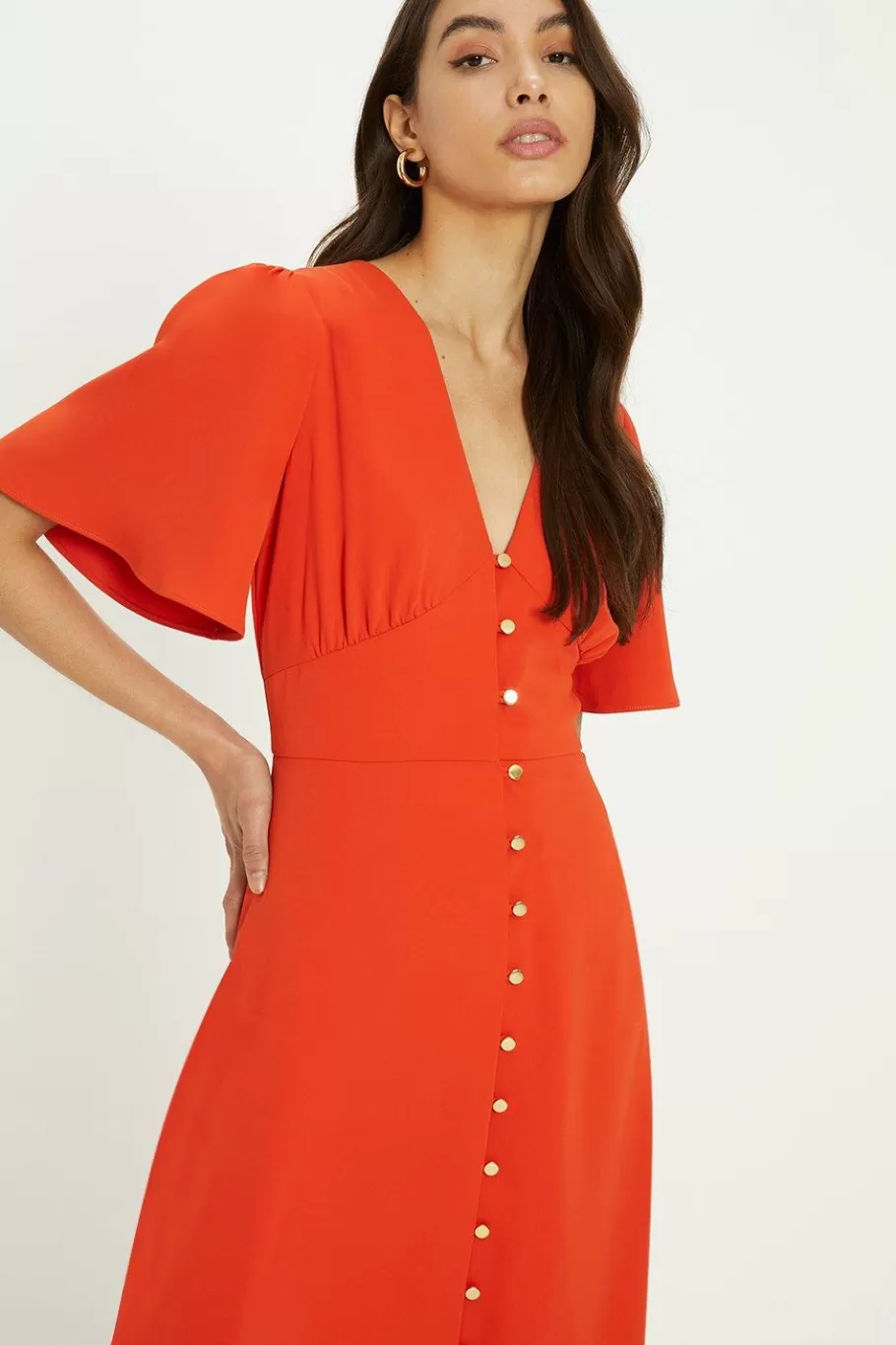 Oasis Premium Crepe Midi Tea Dress Orange Store