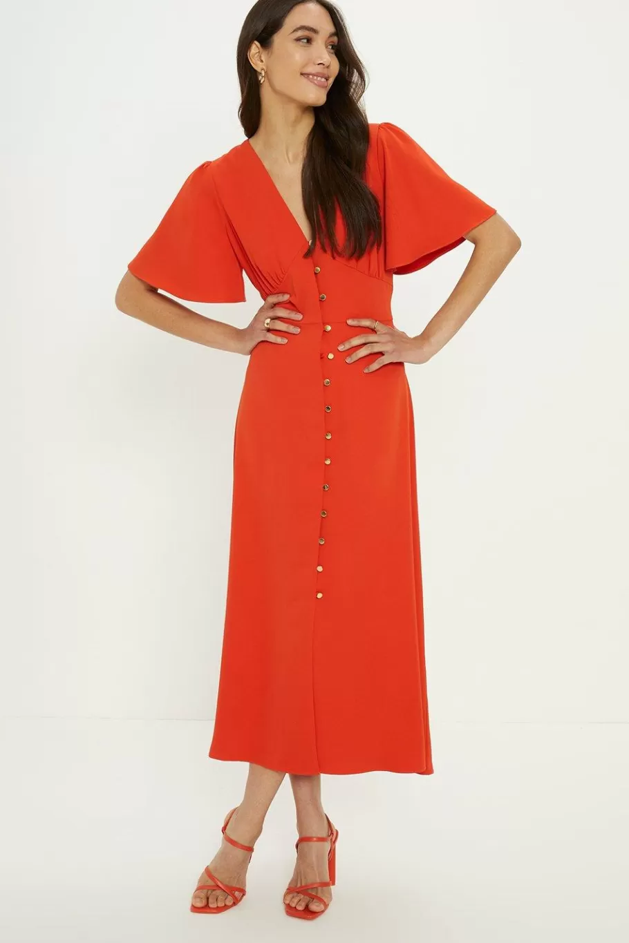 Oasis Premium Crepe Midi Tea Dress Orange Store