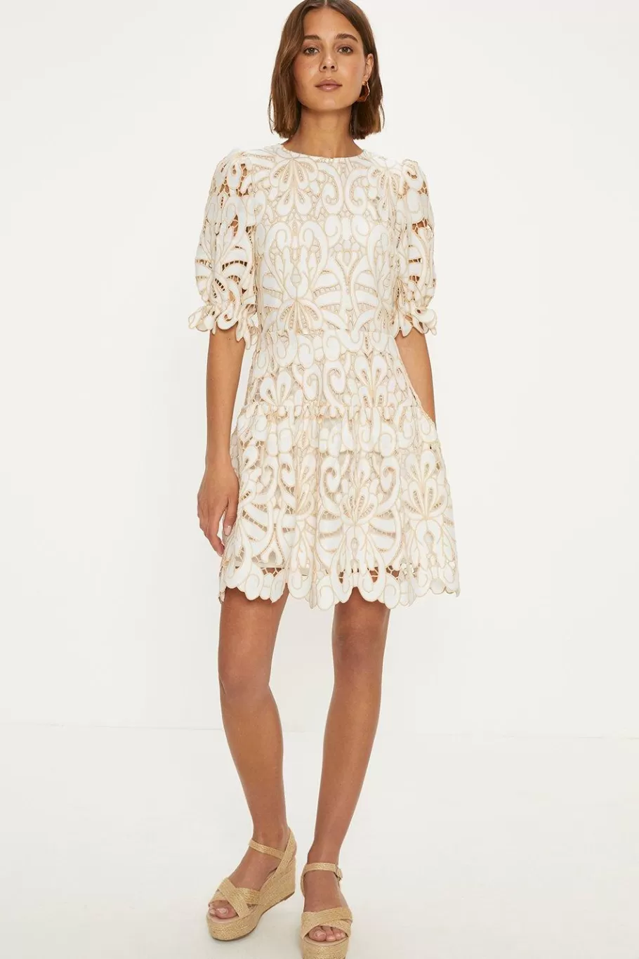 Oasis Premium Cutwork Lace Mini Dress Ivory Best