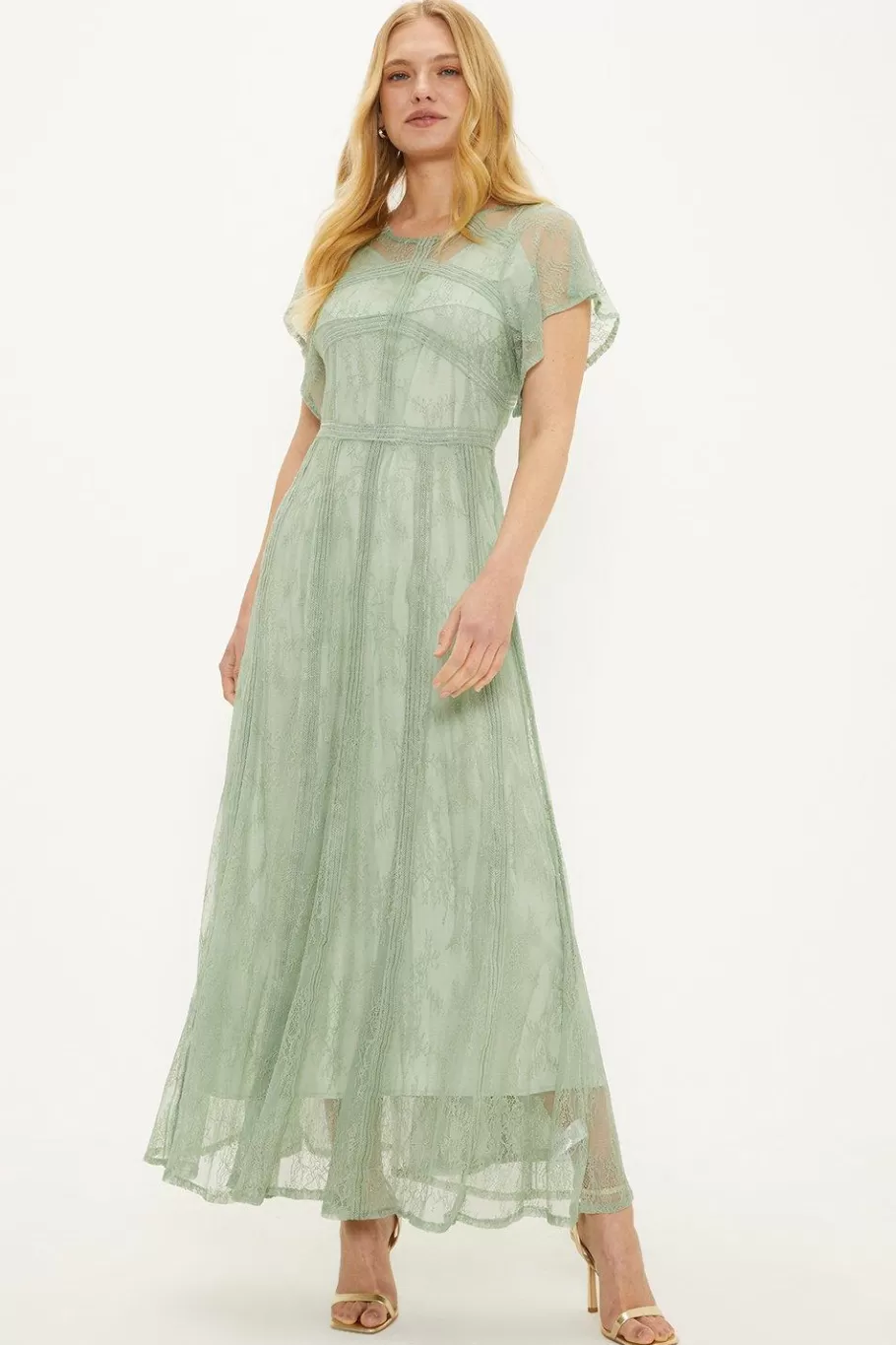 Oasis Premium Delicate Lace Maxi Dress Sage Best Sale