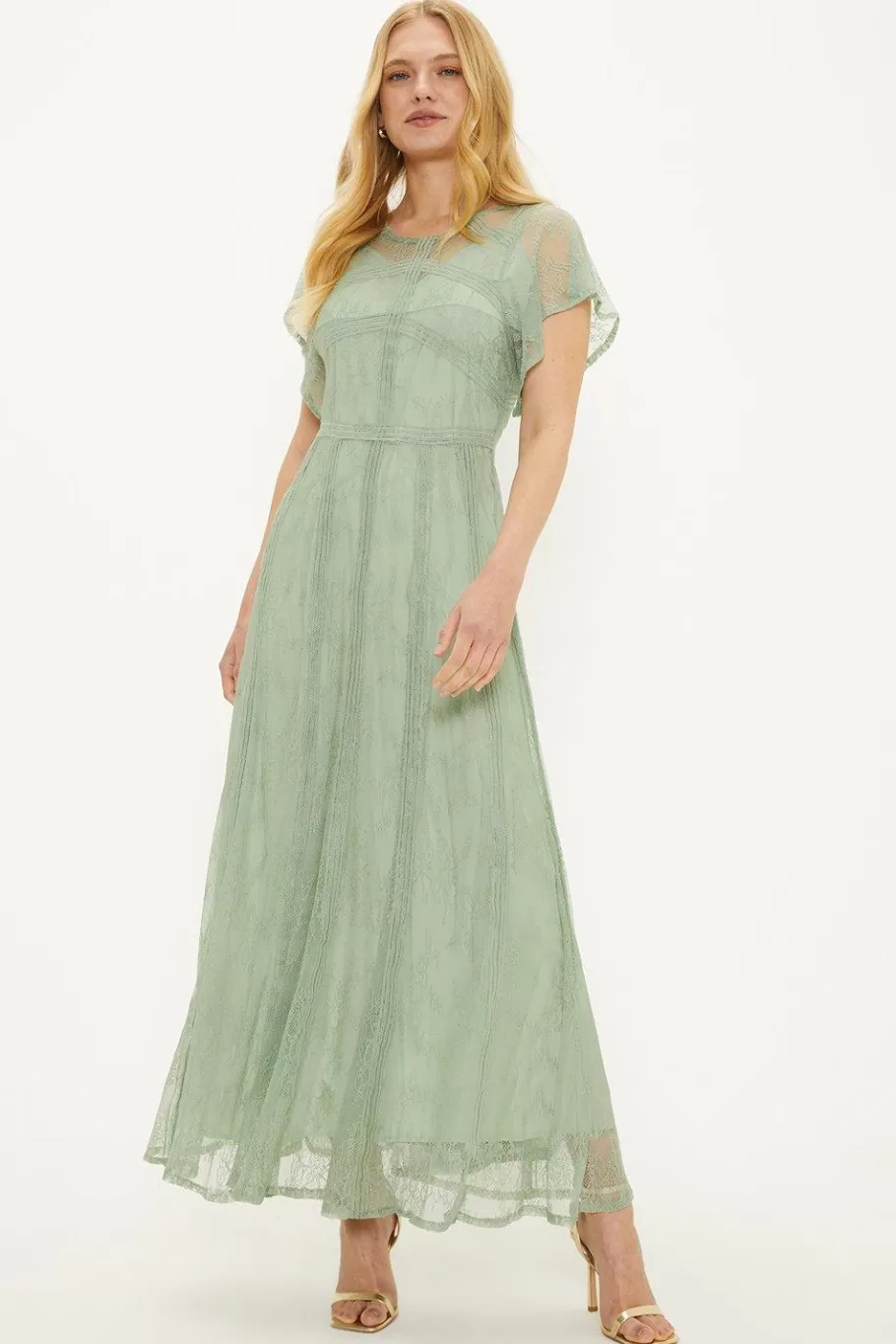 Oasis Premium Delicate Lace Maxi Dress Sage Online