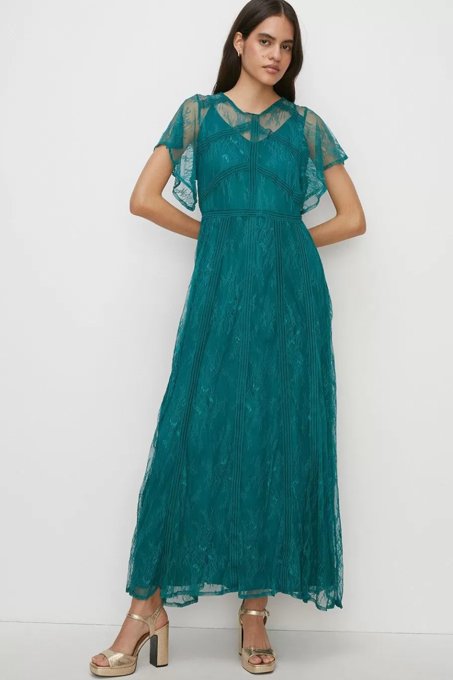 Oasis Premium Delicate Lace Maxi Dress Emerald Best