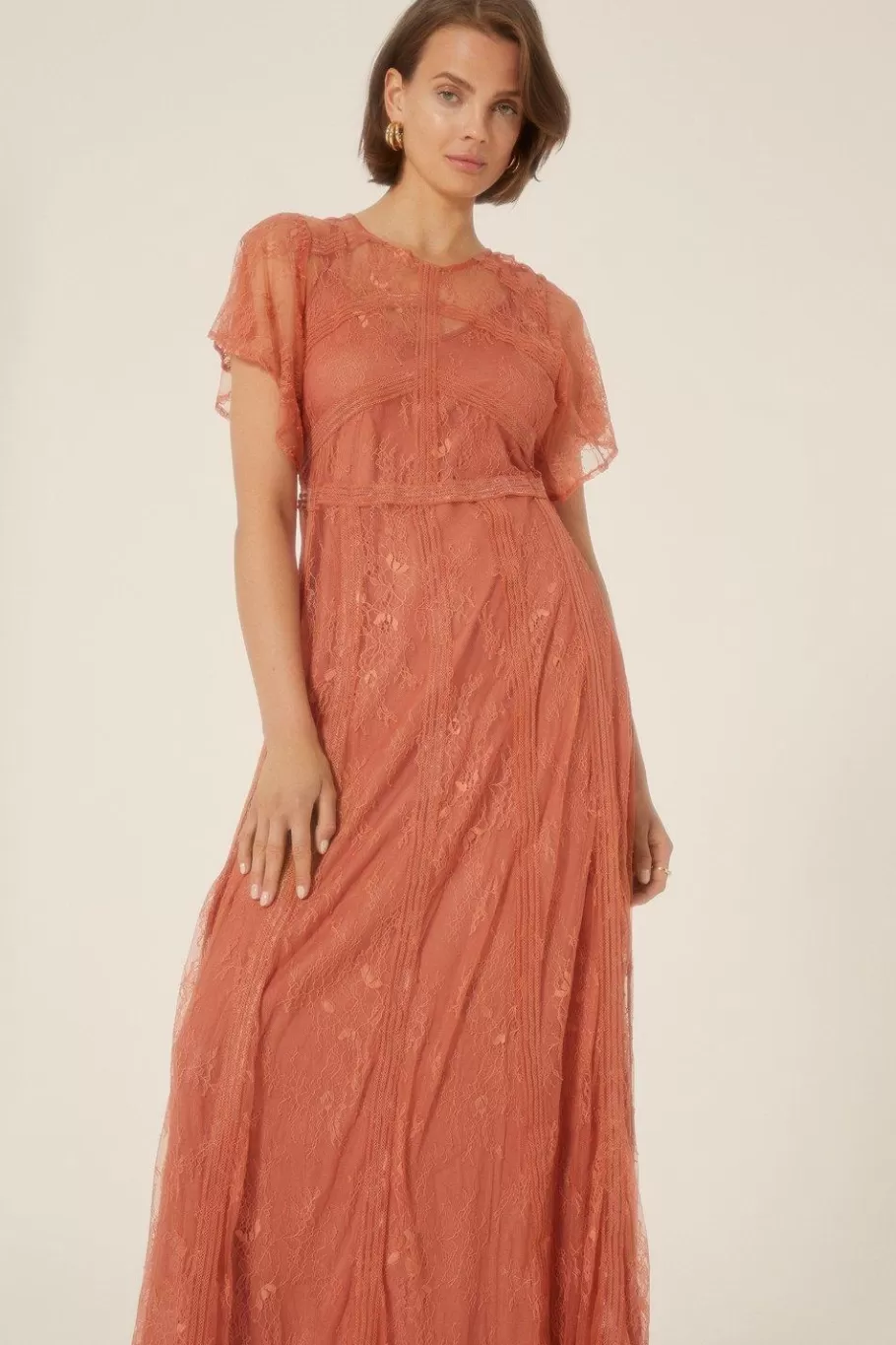 Oasis Premium Delicate Lace Maxi Dress Rose Clearance