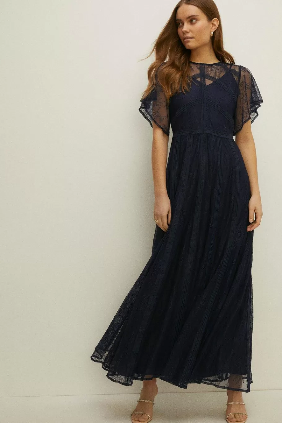 Oasis Premium Delicate Lace Maxi Dress Navy Outlet