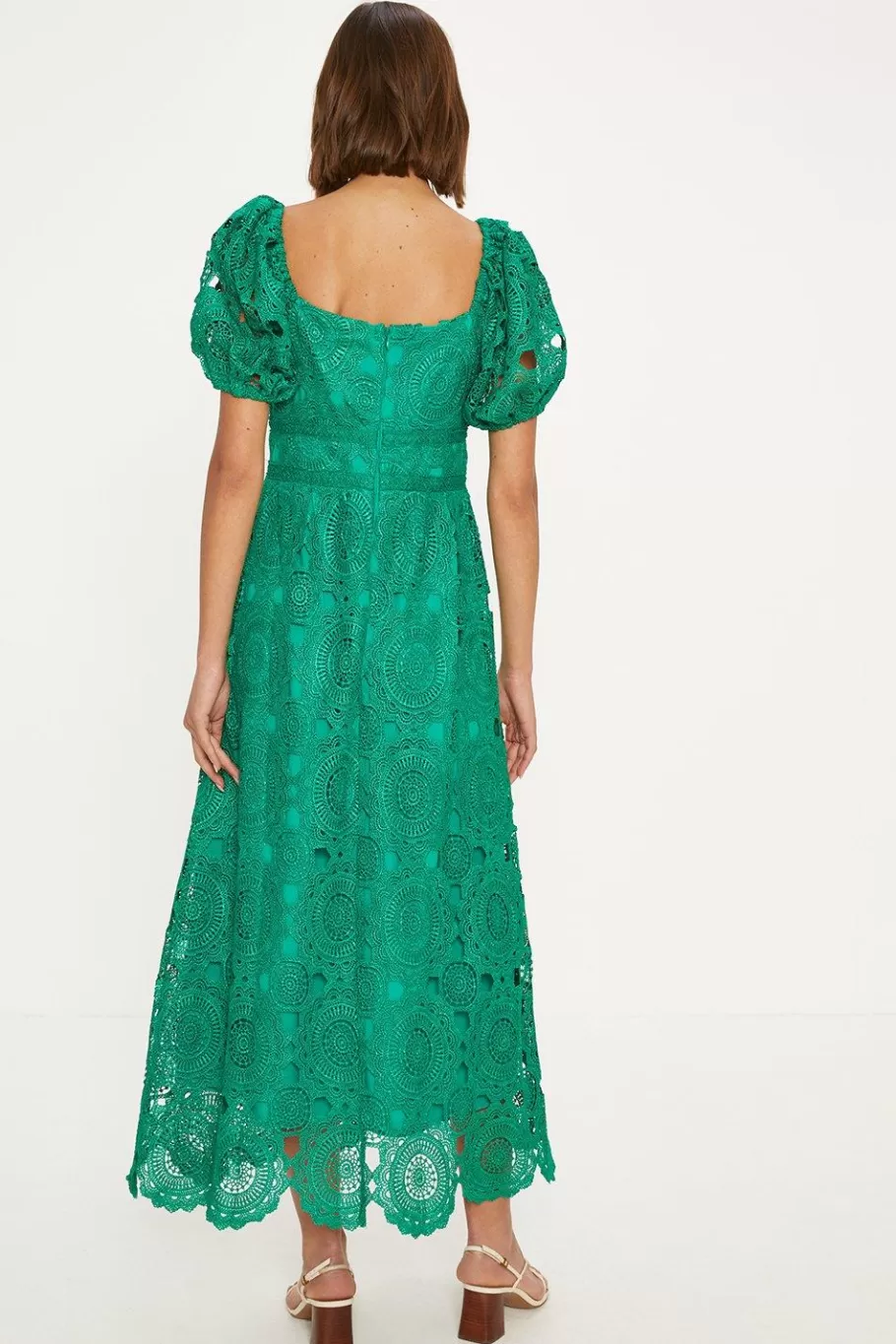 Oasis Premium Floral Lace Cut Out Midi Dress Bright Green Outlet