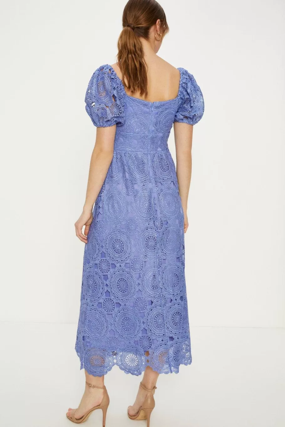 Oasis Premium Floral Lace Cut Out Midi Dress Cornflower New