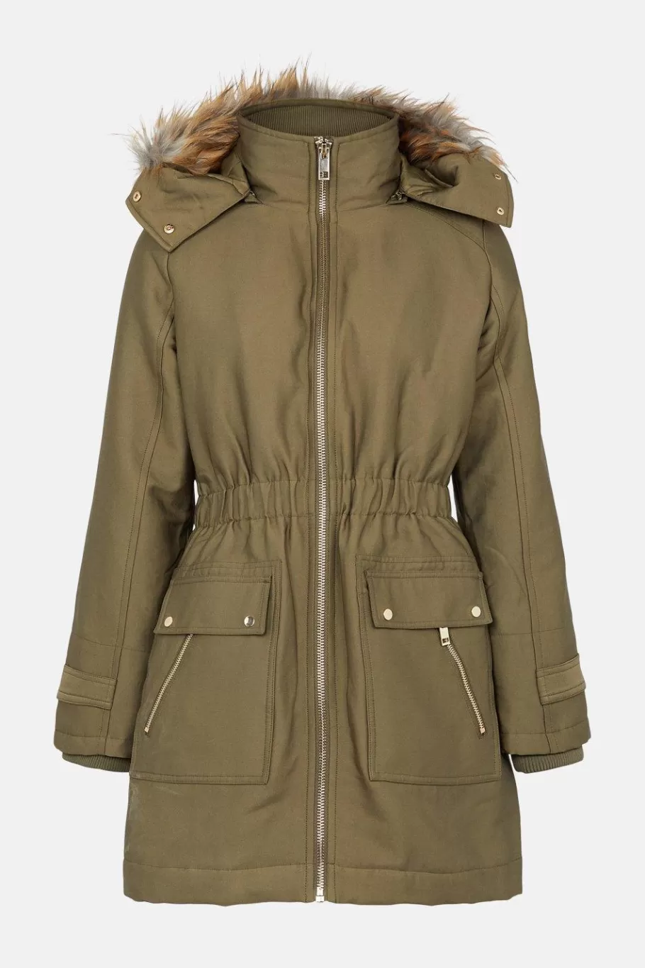 Oasis Premium Fur Hood Padded Winter Parka Coat Khaki Sale