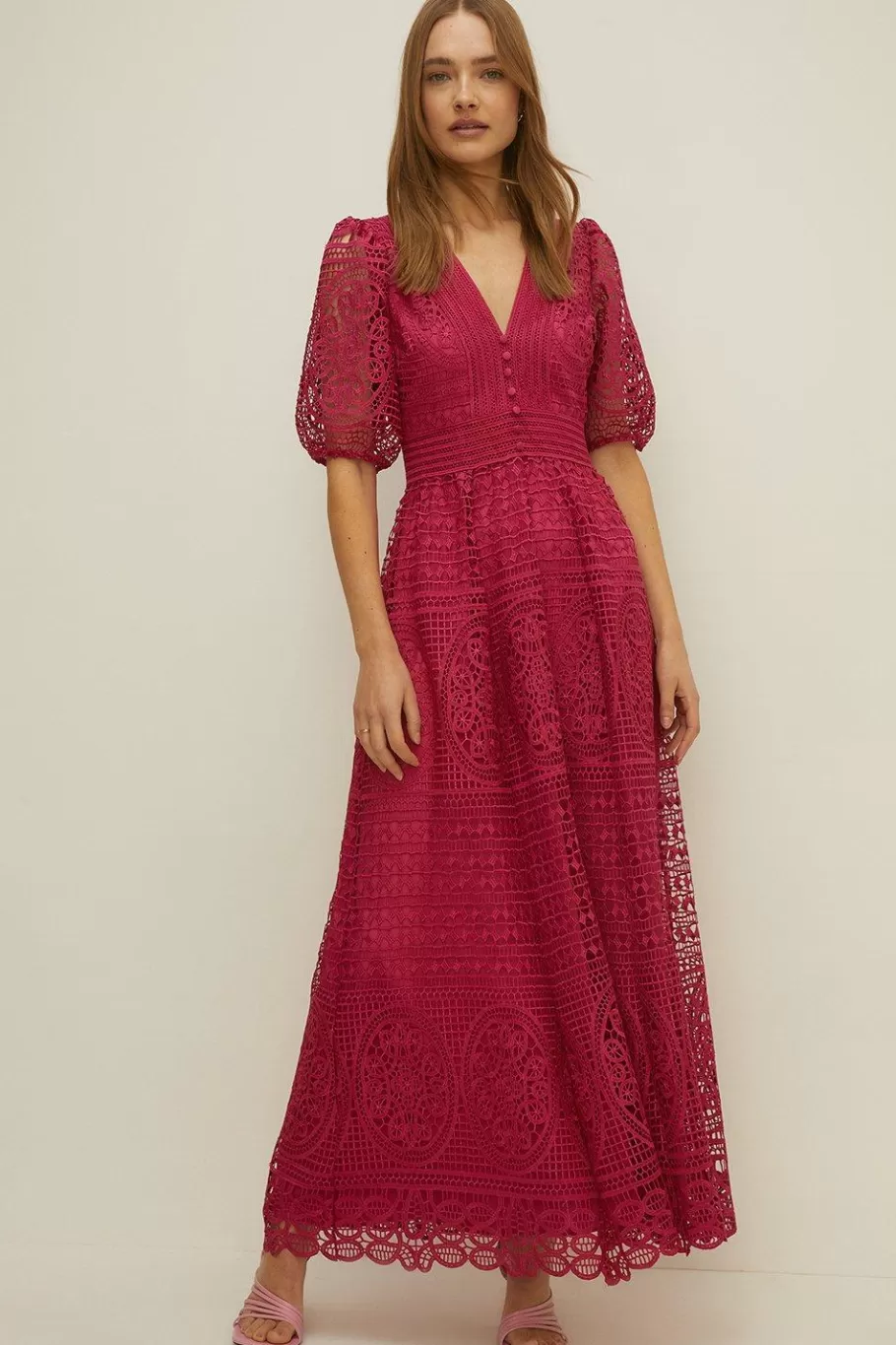 Oasis Premium Lace V Neck Maxi Dress Magenta Store