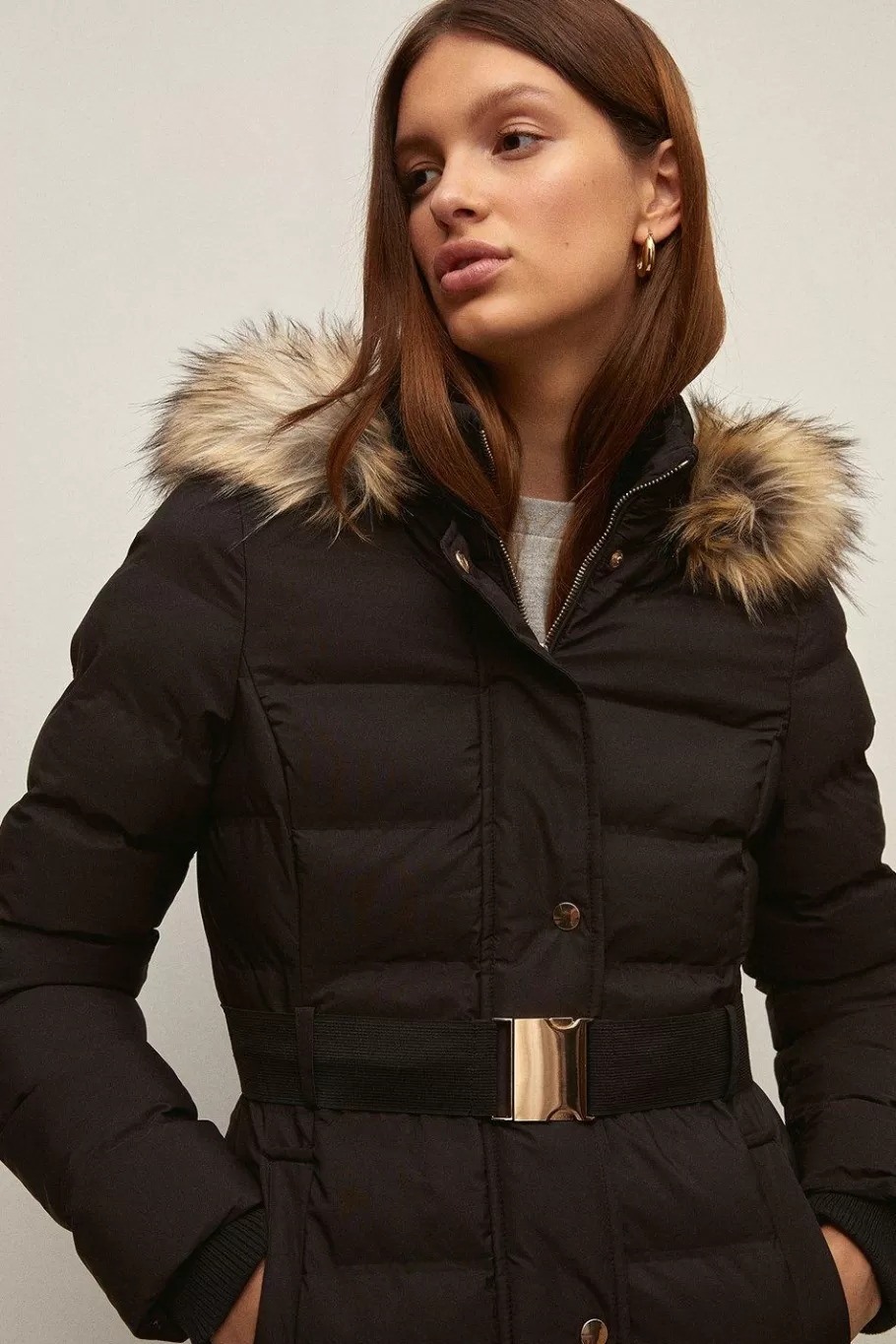 Oasis Premium Maxi Belted Padded Jacket Khaki Store