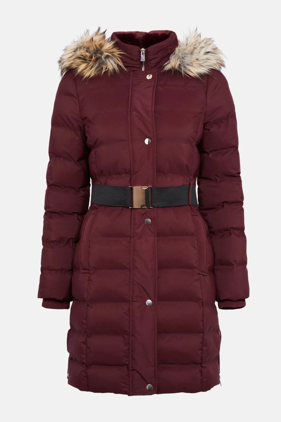 Oasis Premium Midi Belted Padded Jacket Khaki Best