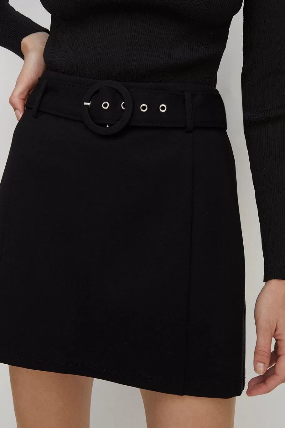 Oasis Premium Ponte Belted Mini Skirt Black Shop