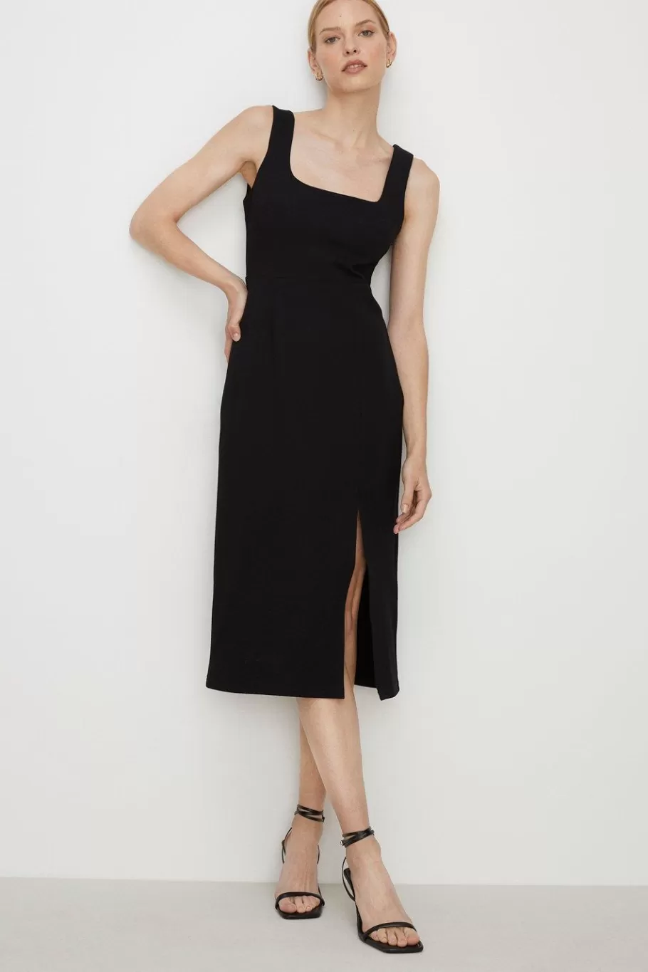 Oasis Premium Ponte Square Neck Split Midi Dress Black Shop