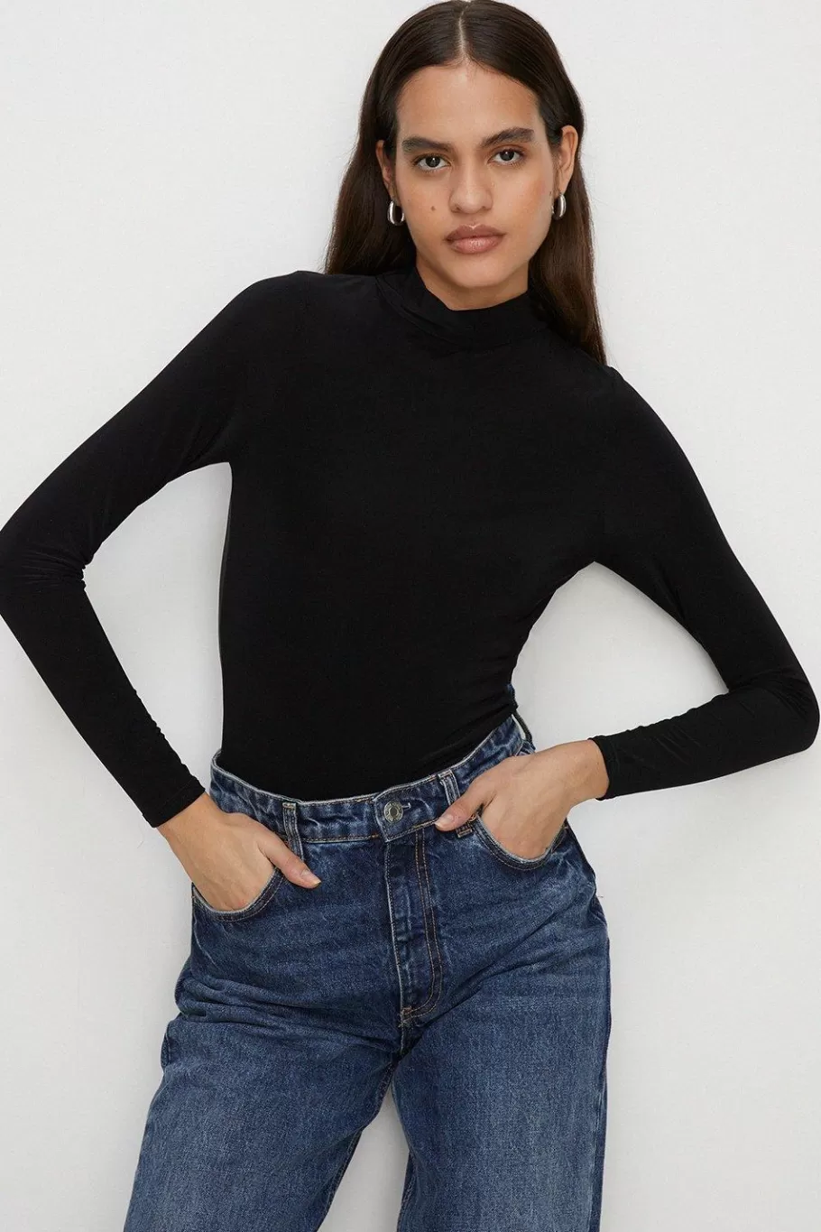 Oasis Premium Slinky Jersey Funnel Neck Top Olive Sale