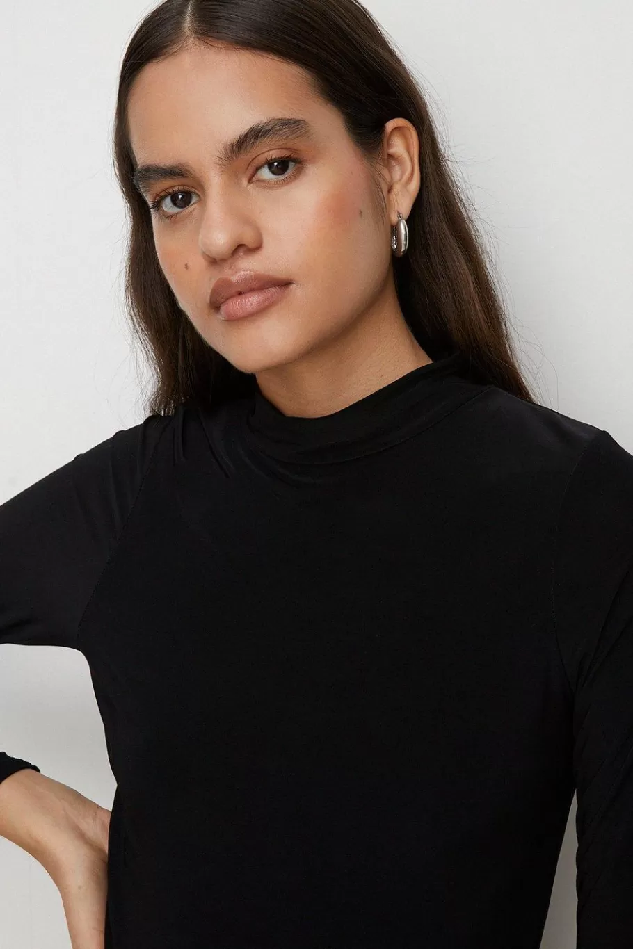 Oasis Premium Slinky Jersey Funnel Neck Top Olive Sale