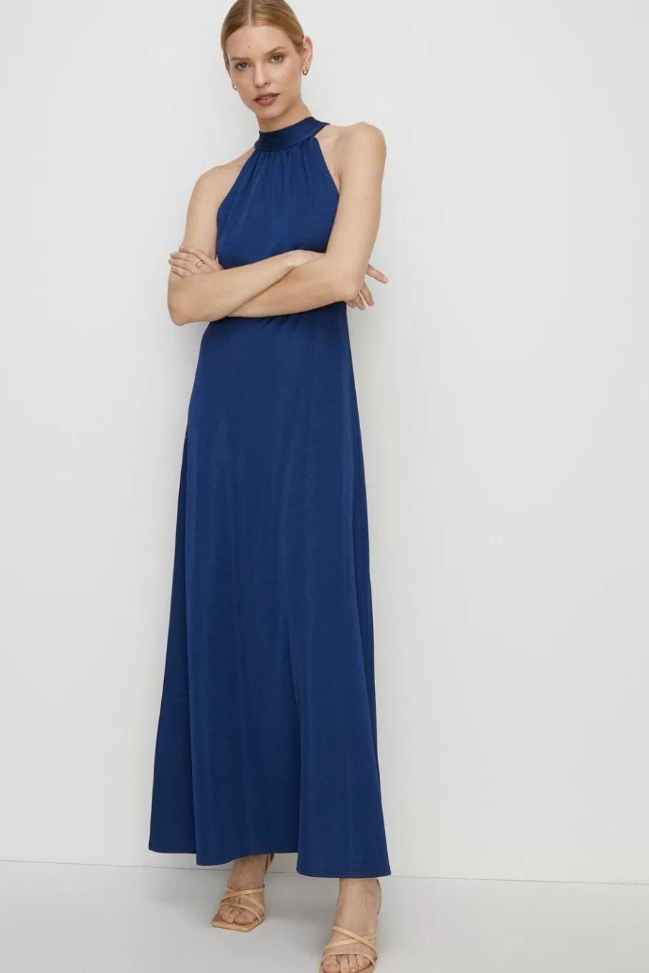 Oasis Premium Slinky Tie Neck Maxi Navy Flash Sale