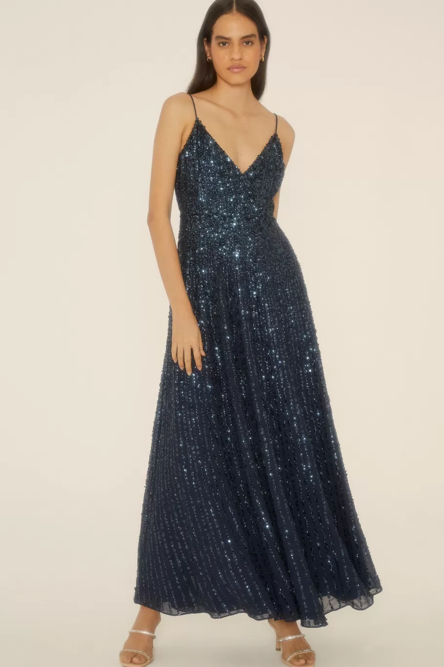 Oasis Premium Strappy All Over Sequin Maxi Dress Navy Clearance