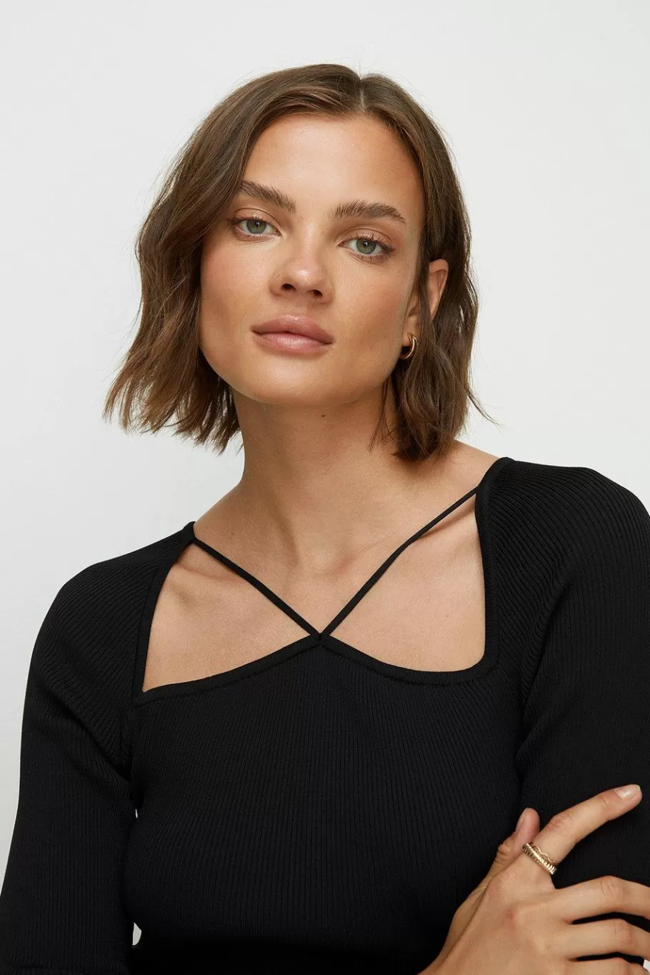 Oasis Premium Strappy Cut Out Rib Knit Top Oatmeal Sale