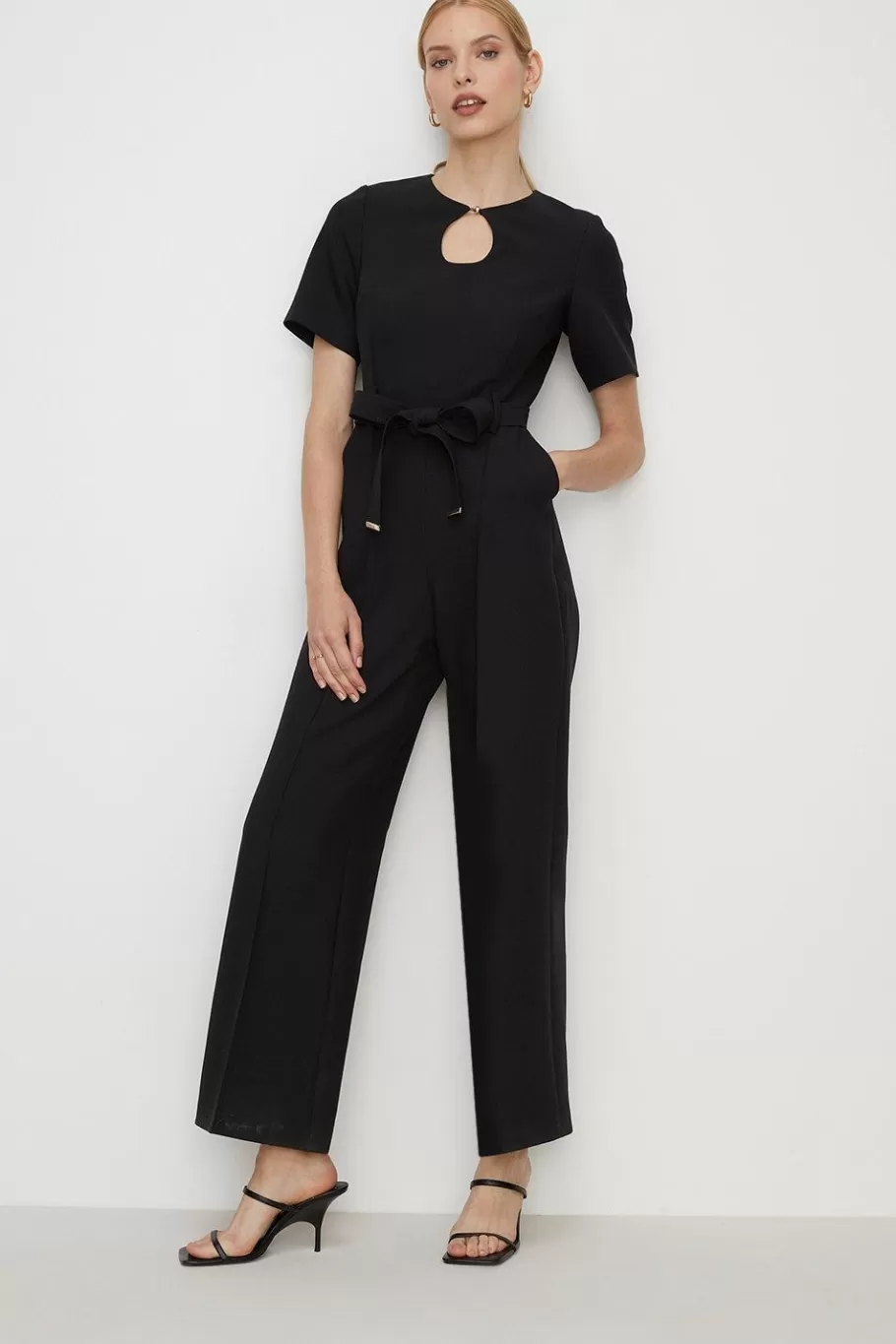 Oasis Premium Tailored Stretch Belted Jumpsuit Black Fashion