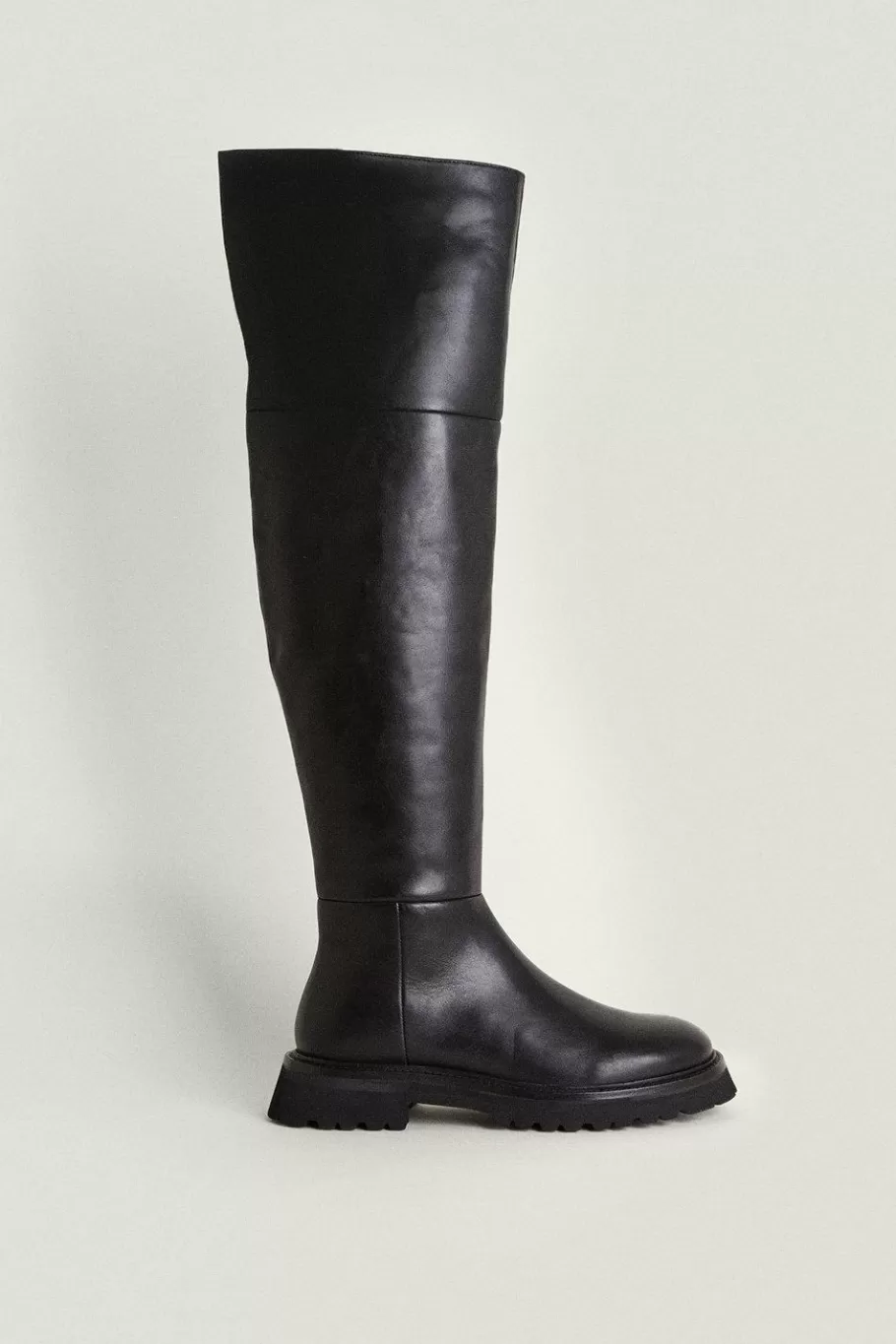 Oasis Premium Thigh High Leather Boots Black Cheap