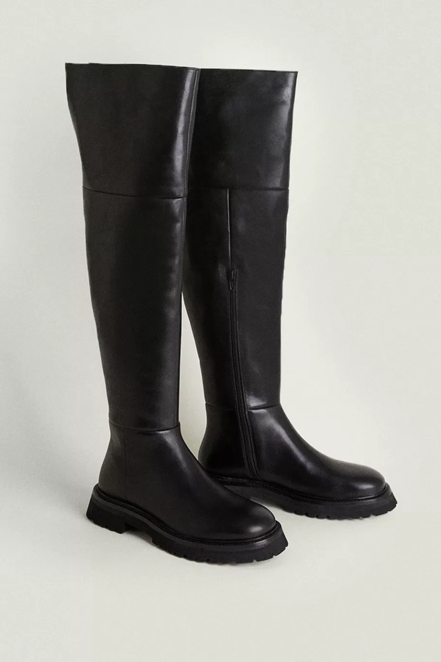 Oasis Premium Thigh High Leather Boots Black Cheap