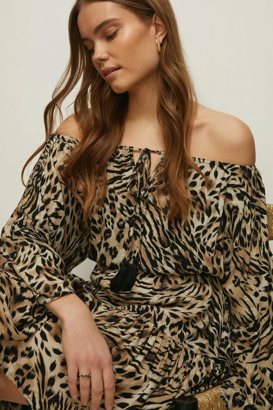 Oasis Print Bardot Dress Animal Best