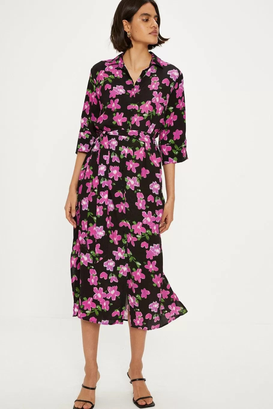 Oasis Print Belted Midi Shirt Dress Floral Best