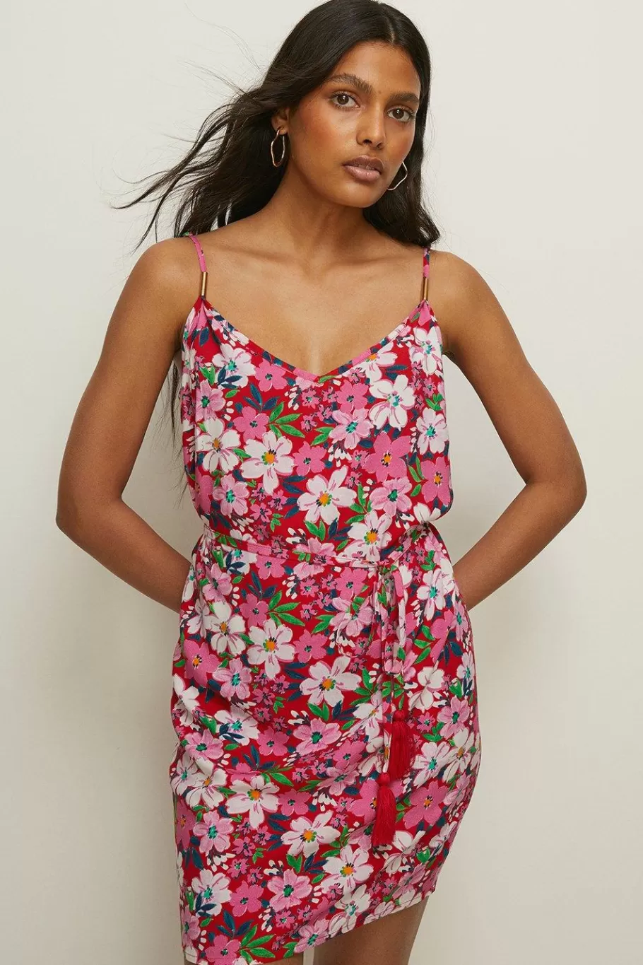 Oasis Print Strappy Mini Dress Floral Hot