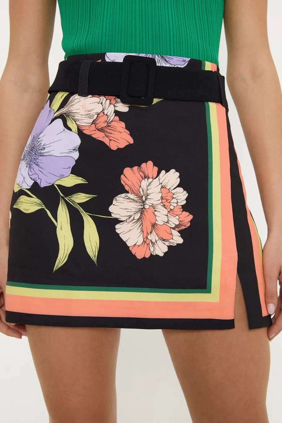 Oasis Printed Belted Split Detail Mini Skirt Multi Shop