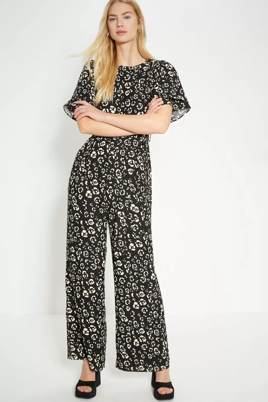 Oasis Printed Crepe Belted Jumpsuit Animal Store