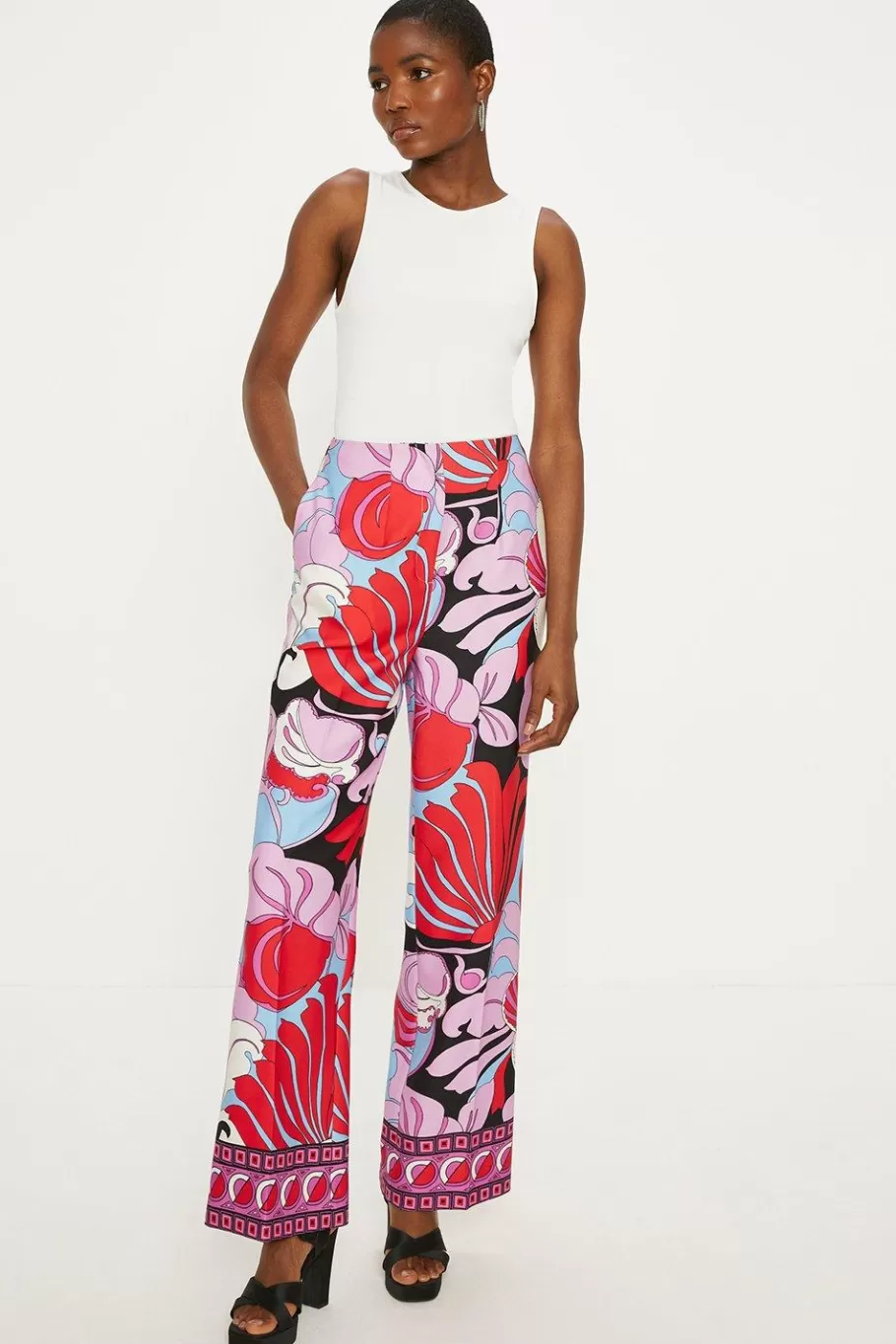 Oasis Printed Crepe Straight Leg Trouser Multi Fashion