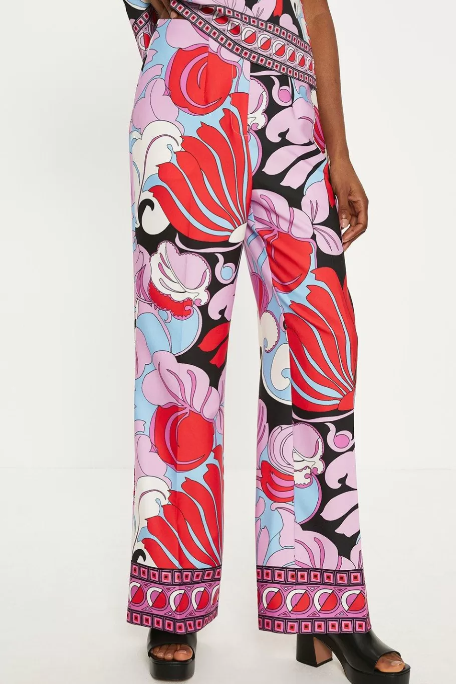 Oasis Printed Crepe Straight Leg Trouser Multi Fashion