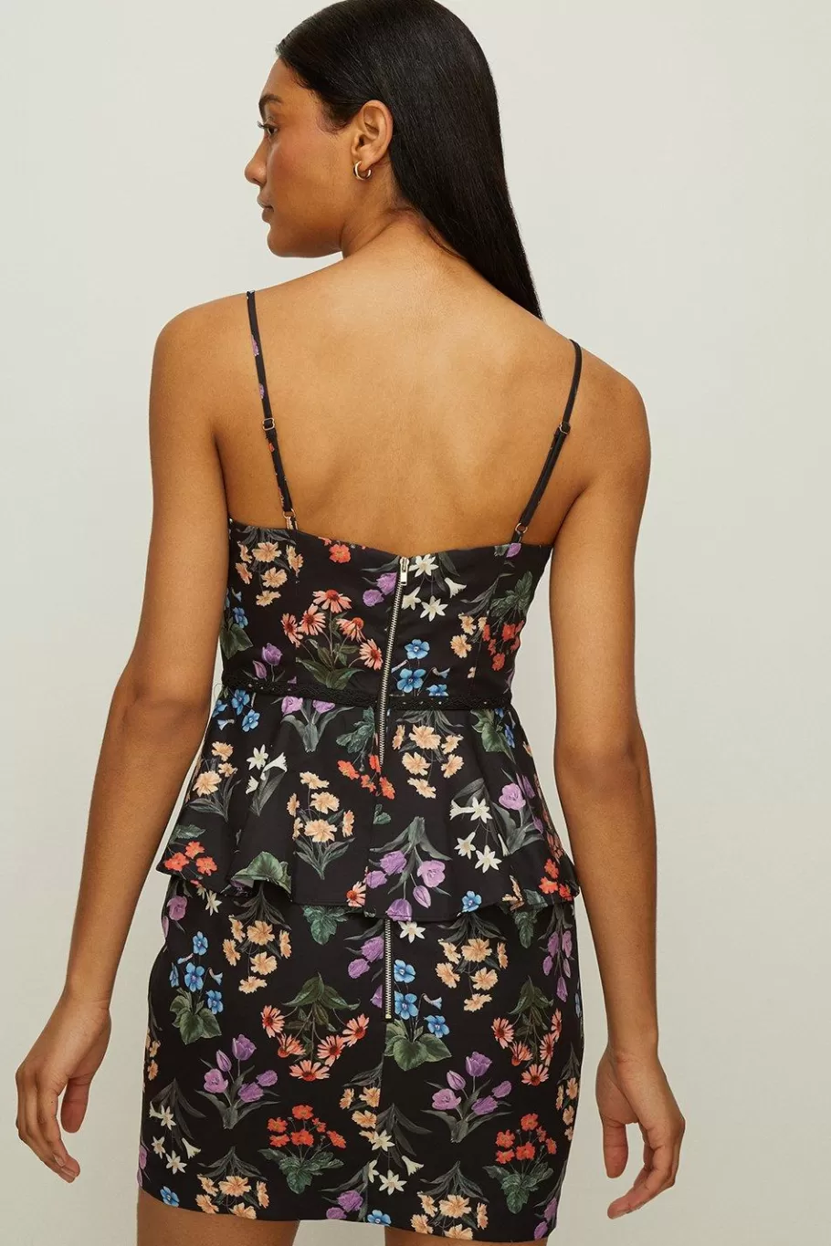 Oasis Printed Floral Strappy Mini Dress Black Sale