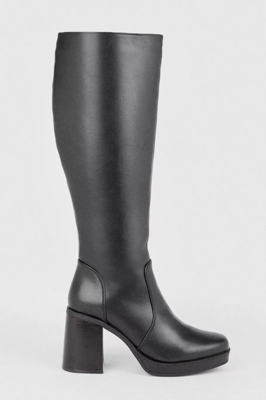 Oasis Pu Knee High Chunky Heeled Boot Black Sale