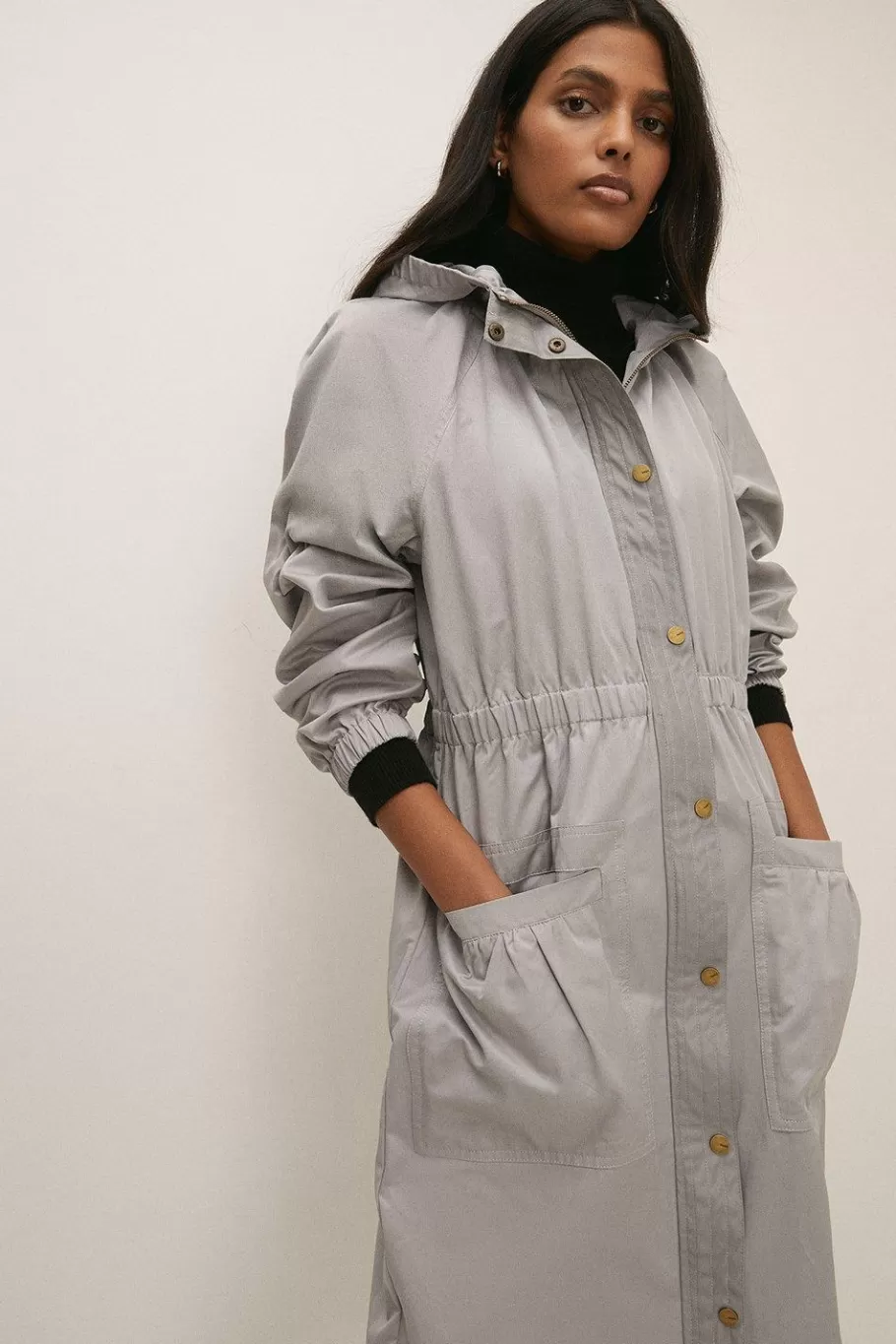 Oasis Pu Trim Parka Grey Discount