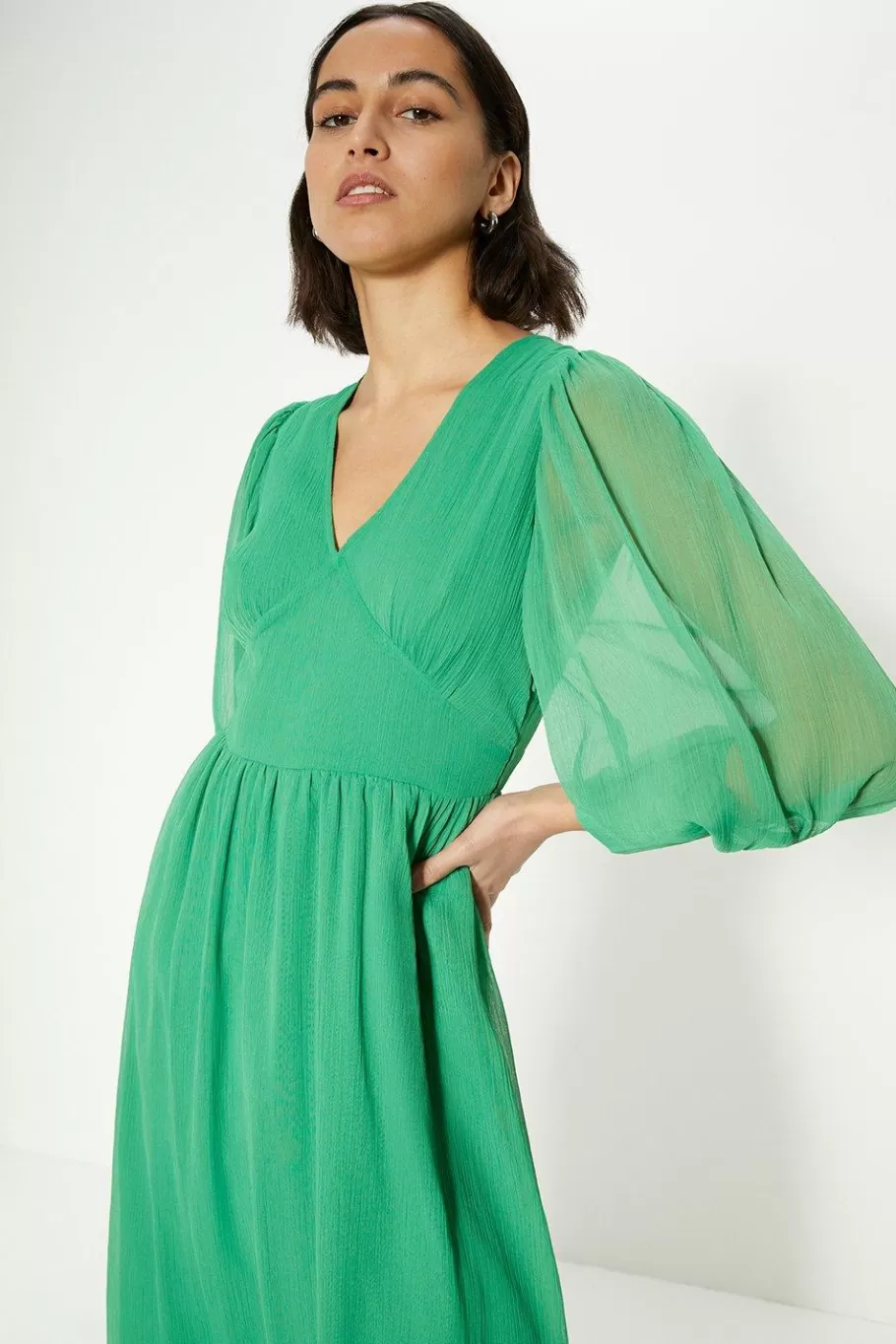 Oasis Puff Sleeve Chiffon Midi Dress Green Flash Sale