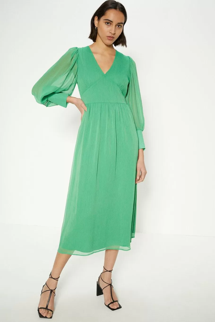 Oasis Puff Sleeve Chiffon Midi Dress Green Flash Sale