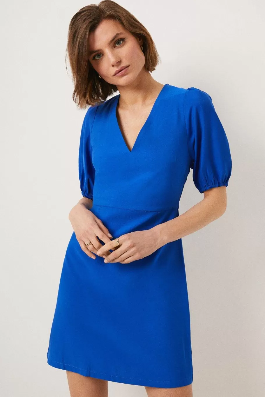 Oasis Puff Sleeve Linen Look Mini Dress Cobalt Best Sale