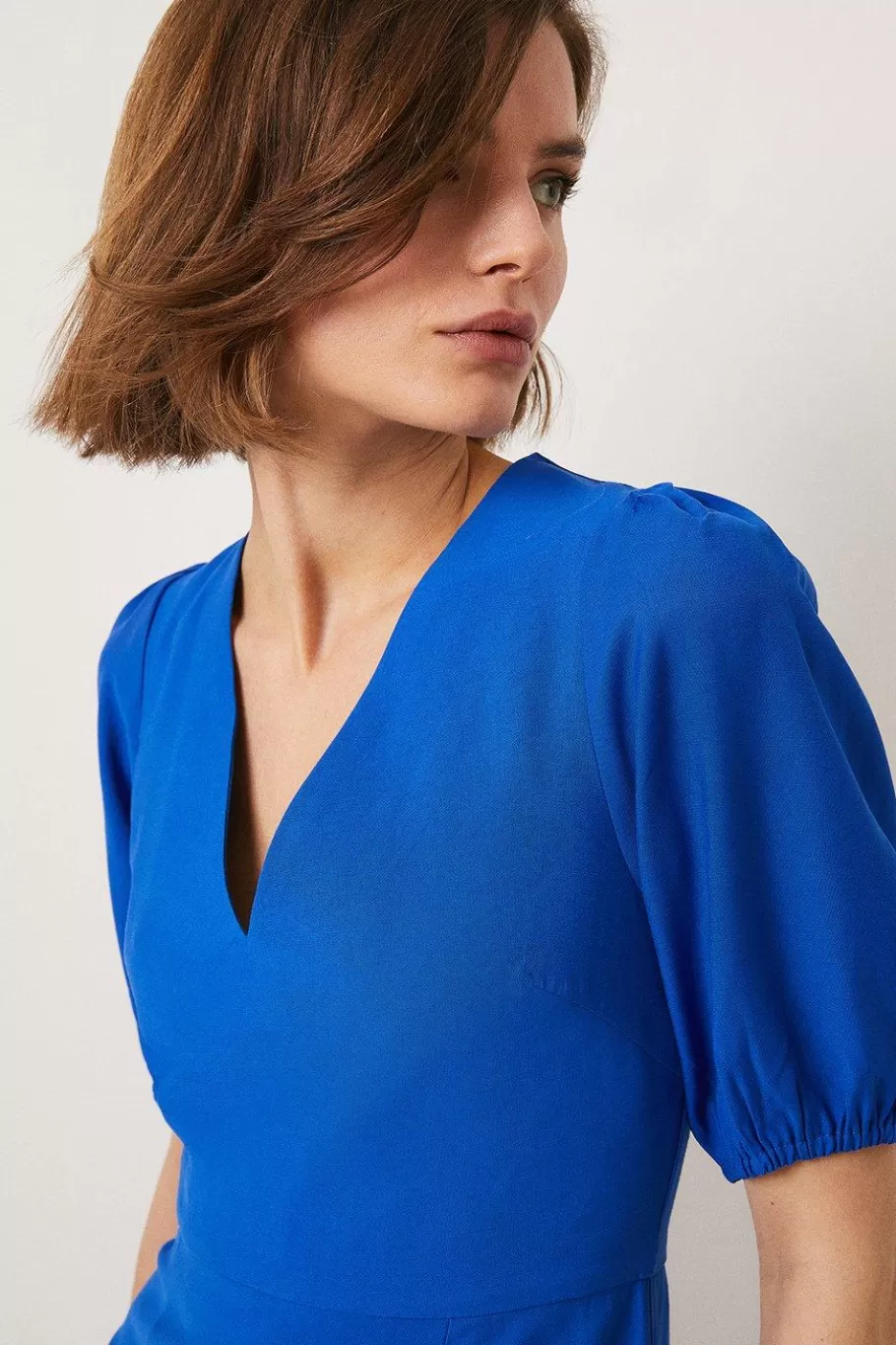 Oasis Puff Sleeve Linen Look Mini Dress Cobalt Best Sale