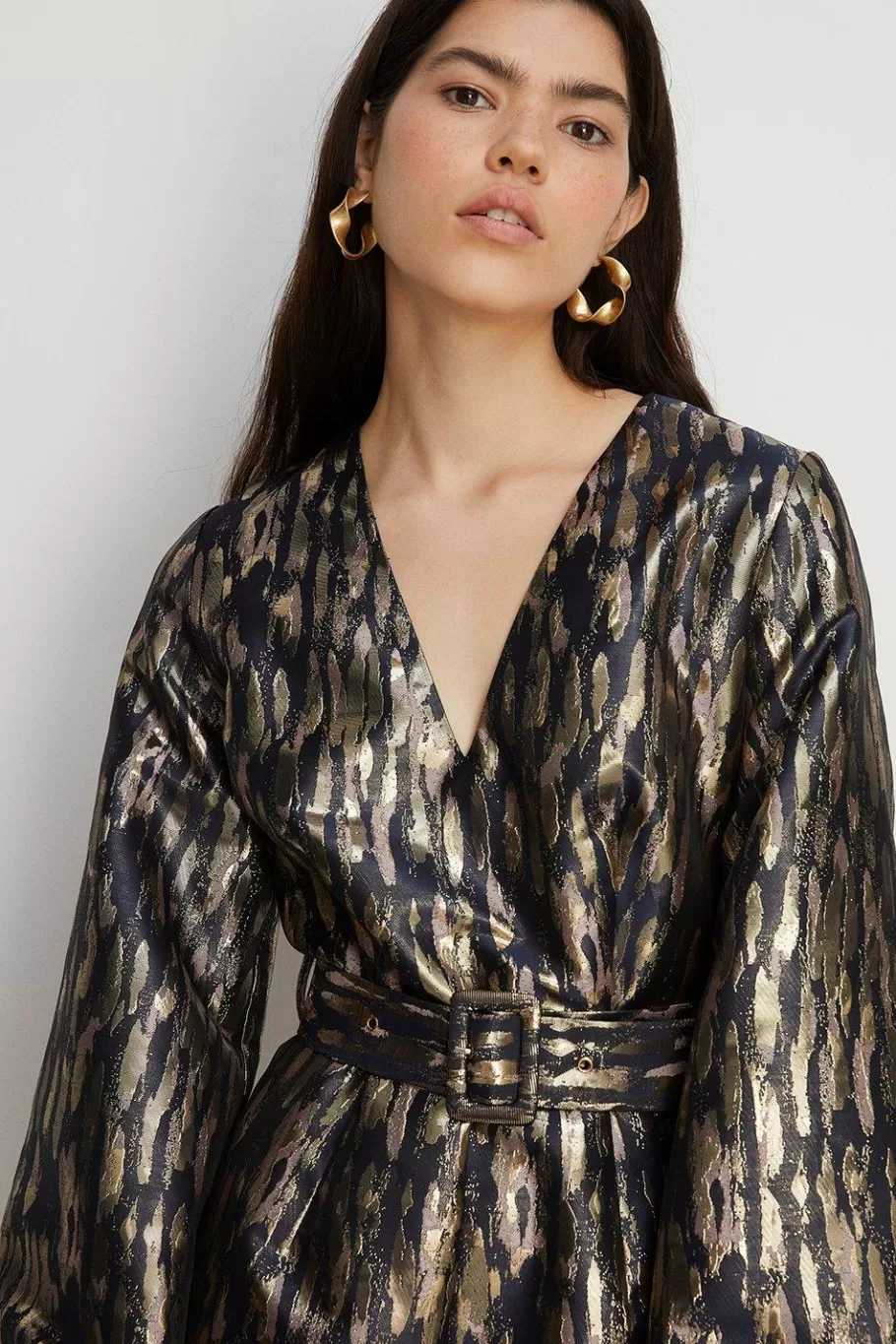 Oasis Puff Sleeve Metallic Jacquard Playsuit Multi Best Sale