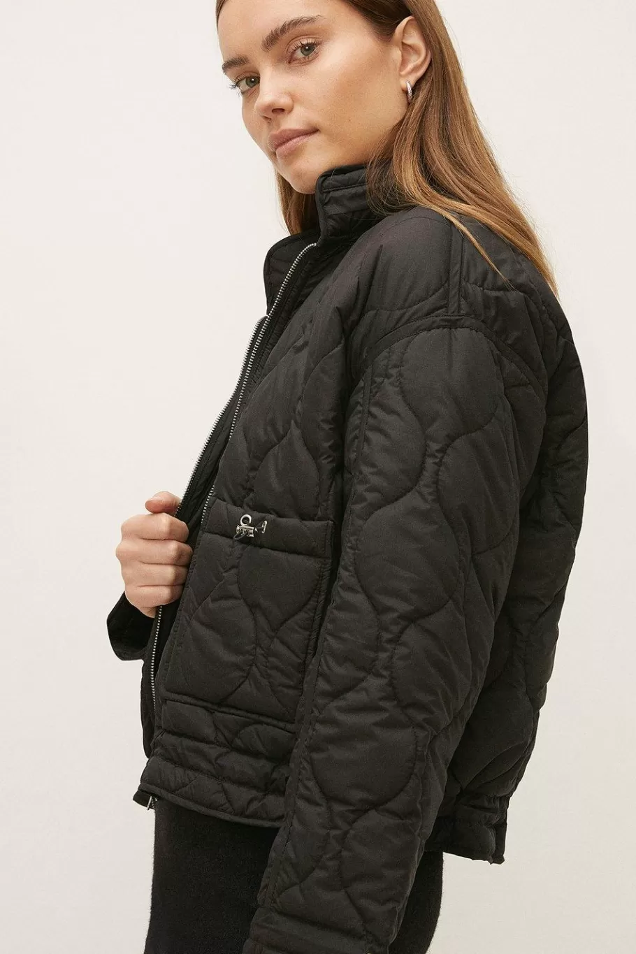 Oasis Quilted Cropped Padded Coat Black Discount