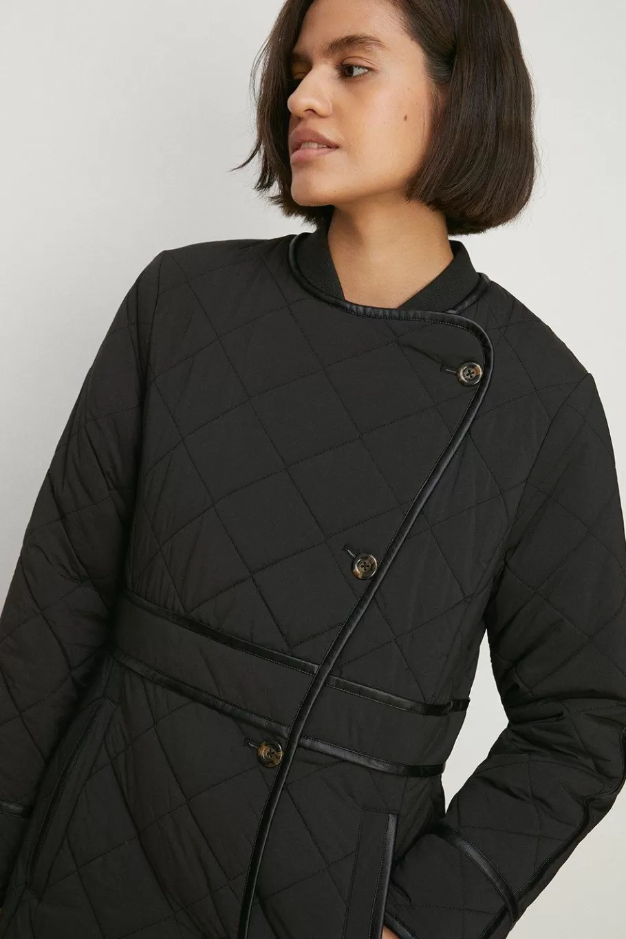 Oasis Quilted Longline Belted Coat Black Fashion