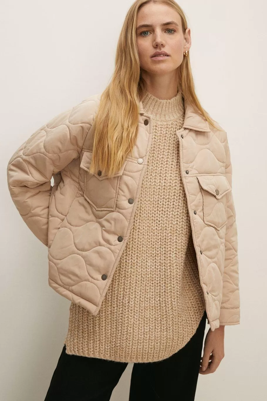 Oasis Quilted Popper Jacket Beige Online