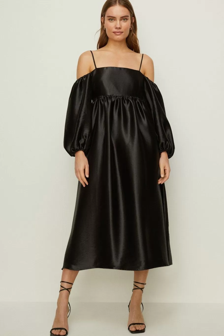 Oasis Rachel Stevens Cold Shoulder Satin Dress Black Fashion