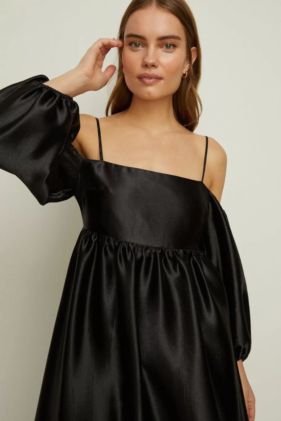 Oasis Rachel Stevens Cold Shoulder Satin Dress Black Fashion