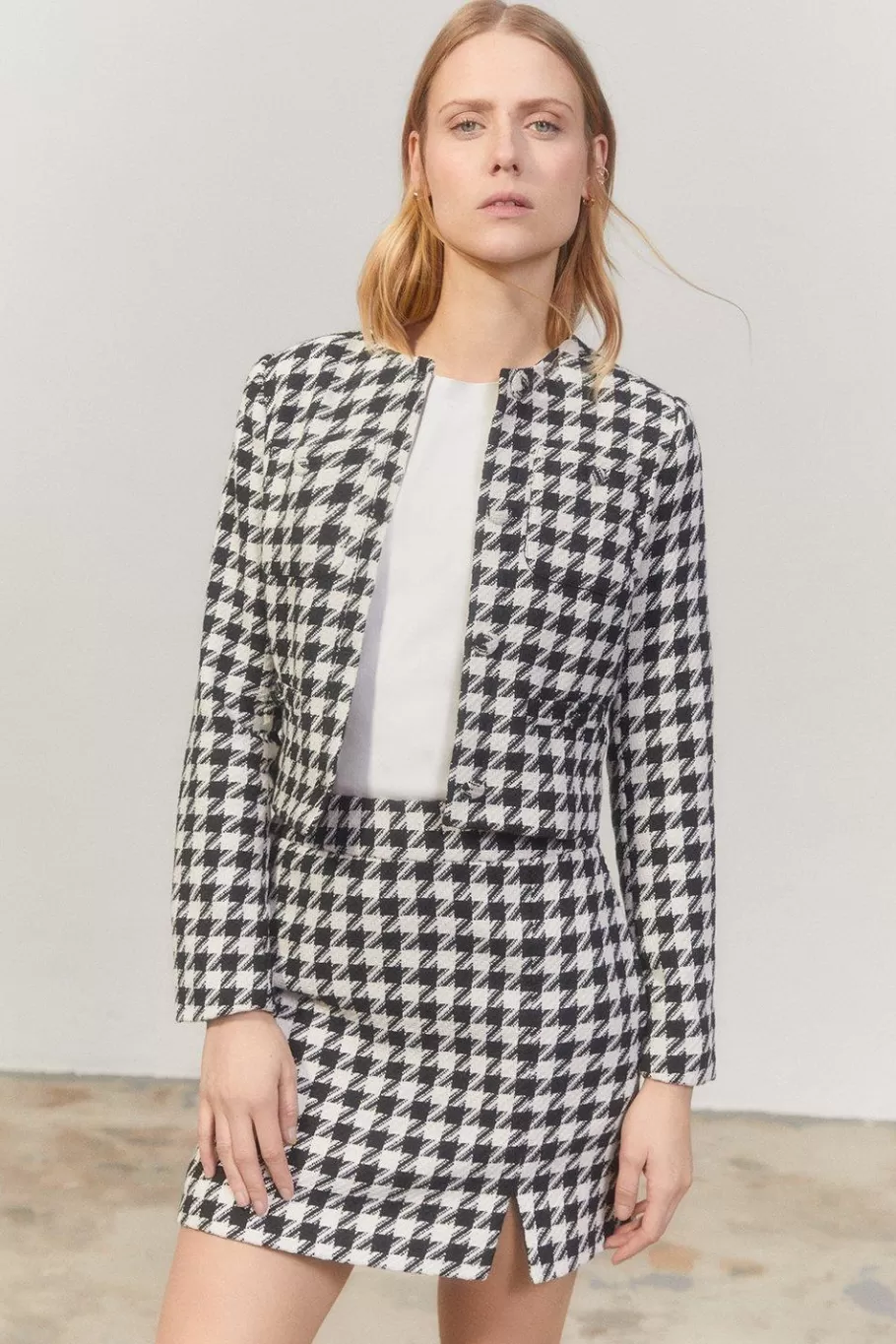 Oasis Rachel Stevens Houndstooth Tweed Blazer Mono Cheap